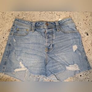 Hollister Faded Blue Distressed Ripped Jean Shorts Size 25